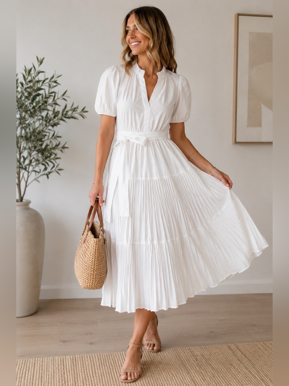NWT Current Air White Cotton Blend Midi with Belt Size Small